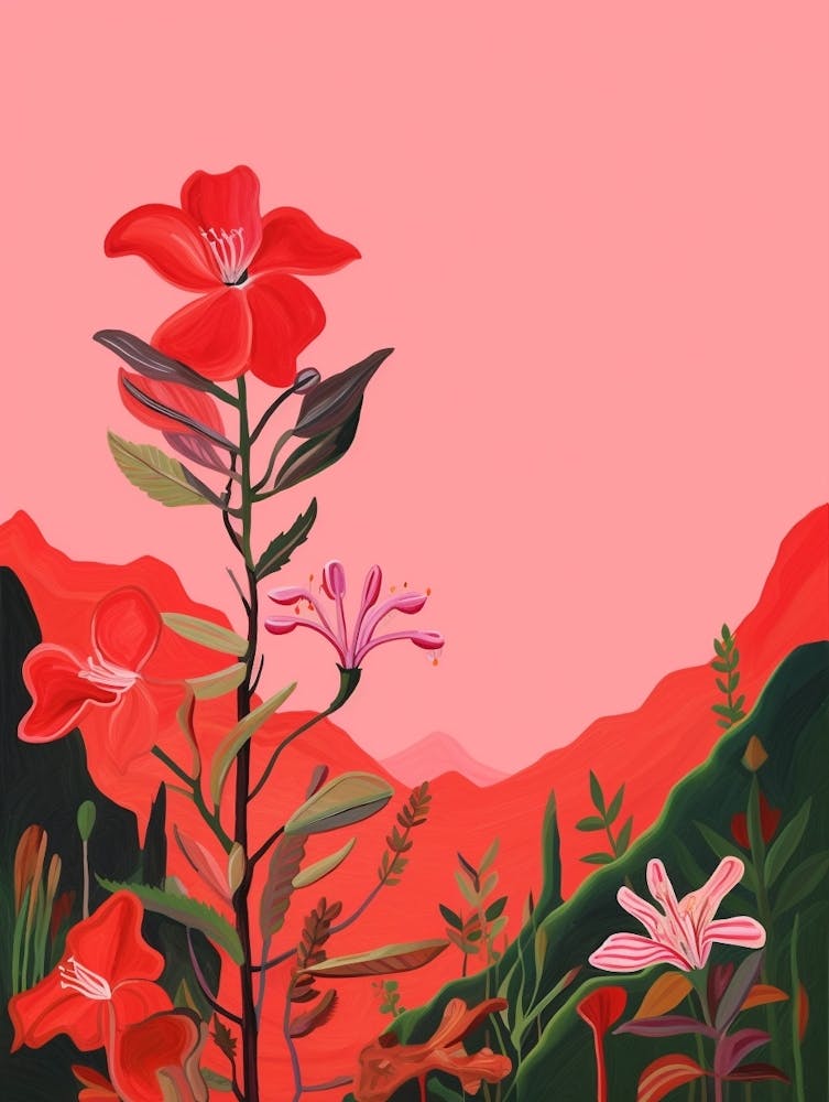 Boho Wildflower Painting Fire Pink Silene Virginica 1