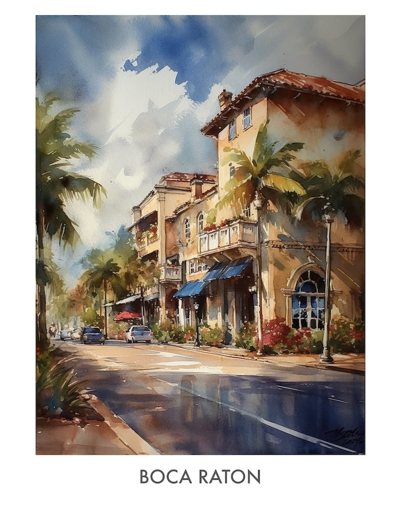 Boca Raton Watercolor 2 Travel Poster