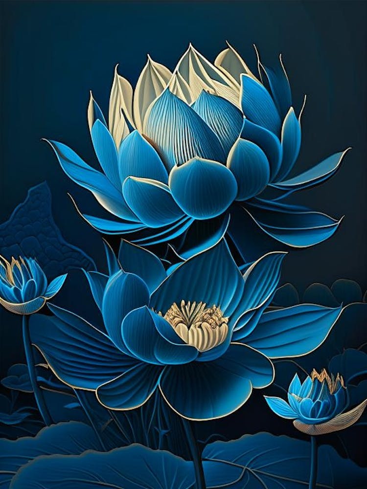 Blue Lotus Retro Illustration 1
