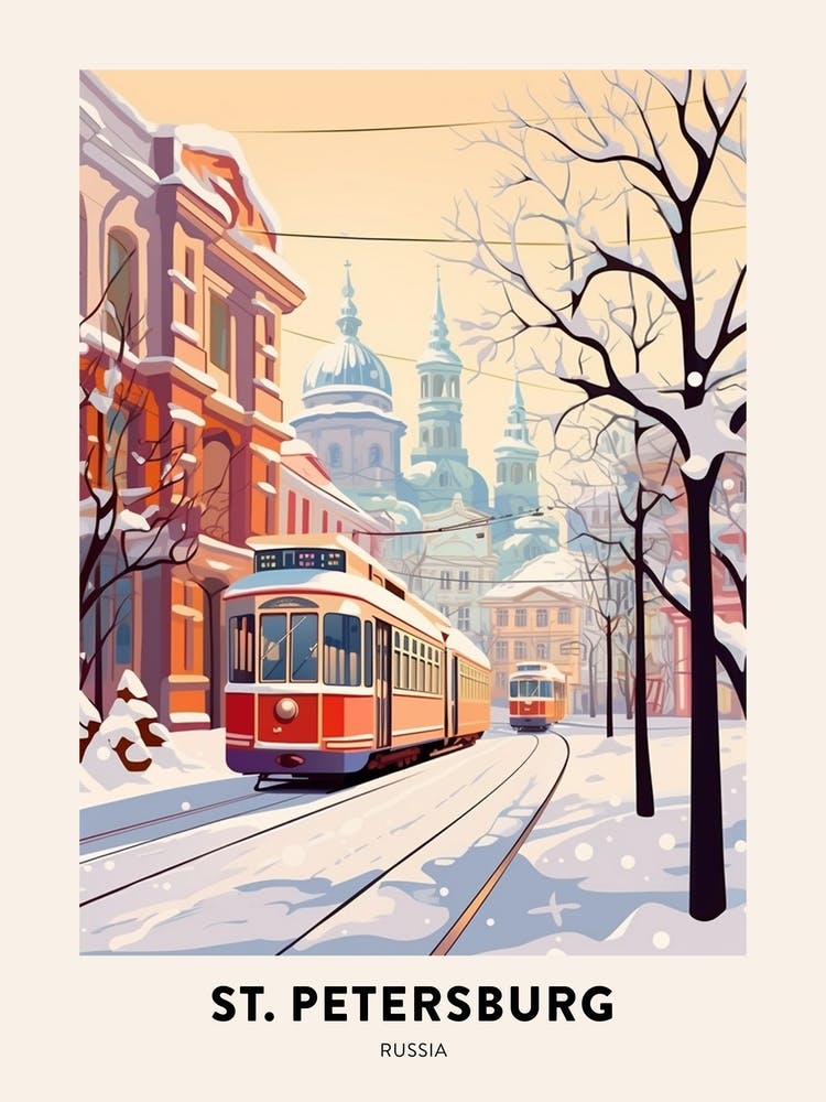 Vintage Winter Travel Poster St Petersburg Russia 3