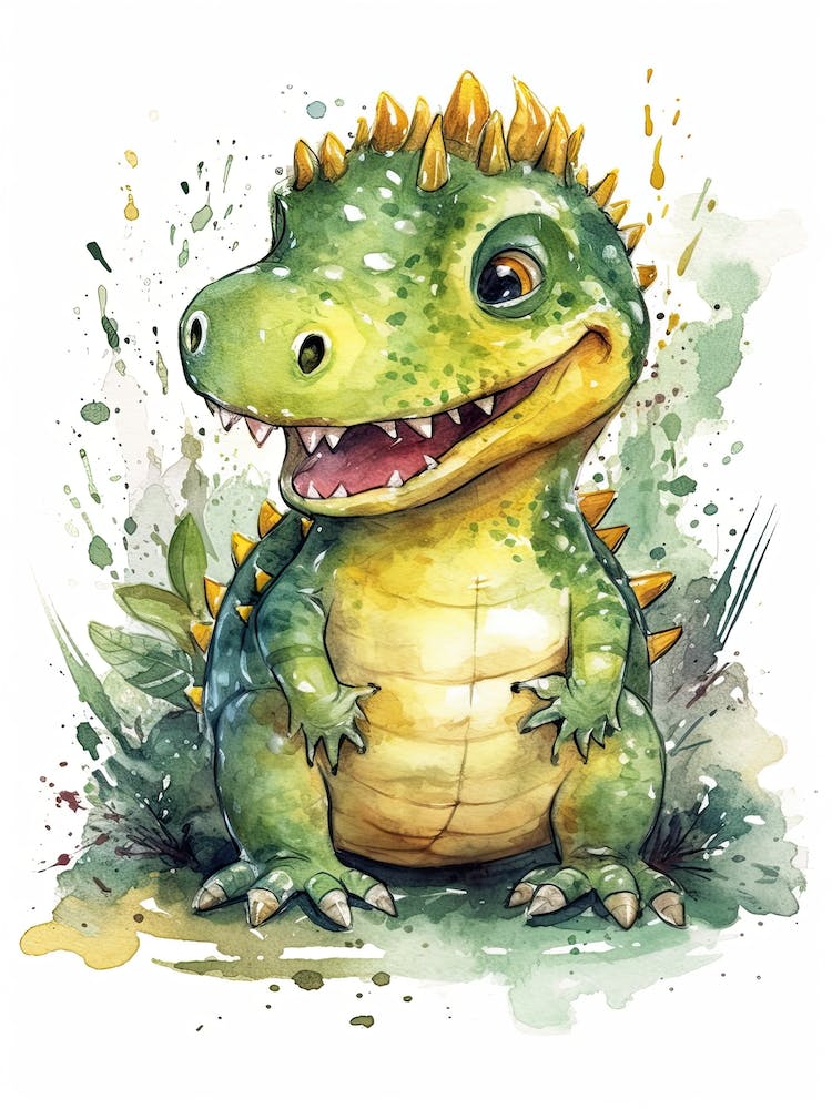 Compsosuchus Cute Dinosaur Watercolour 1