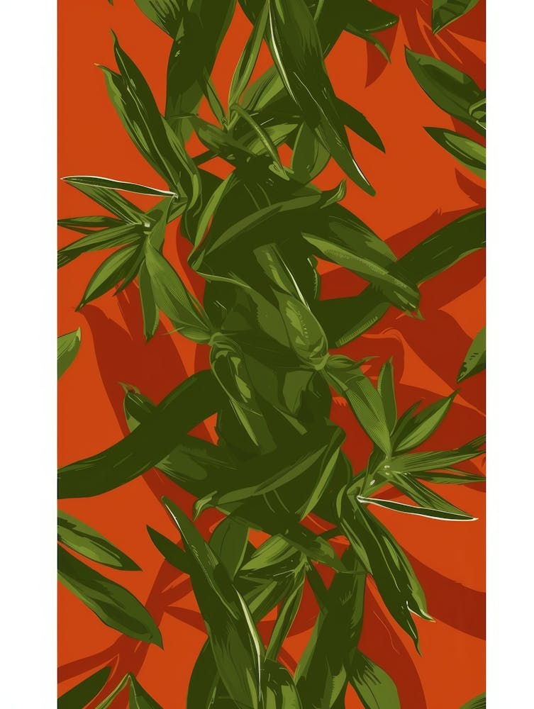 Green Leaves On A Red Background
