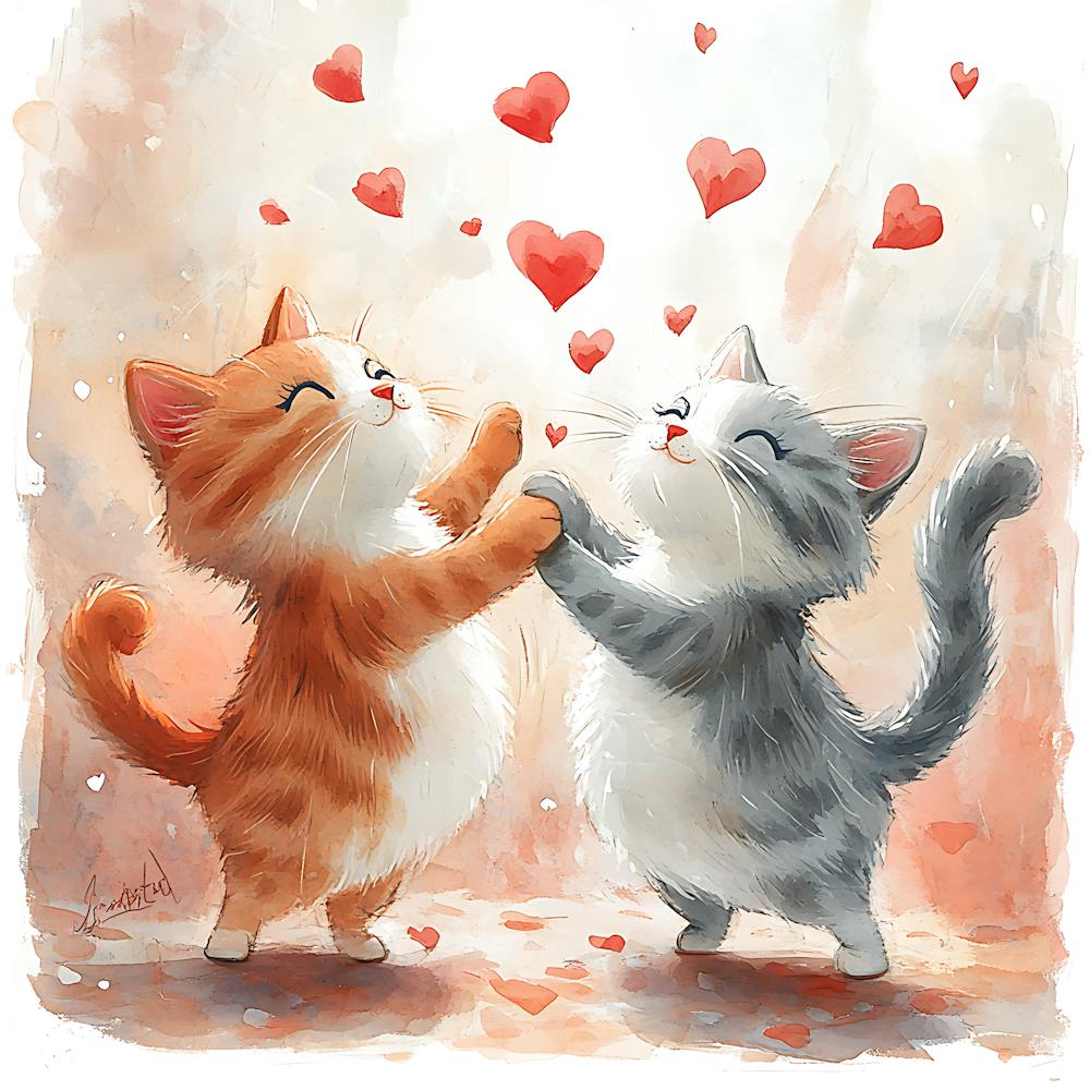 Dancing Cats Under Falling Heart 10