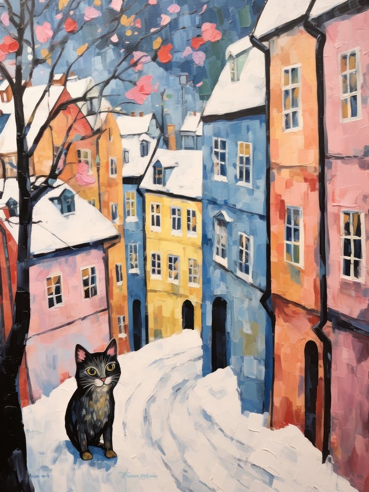 Cat In The Streets Of Stockholm   Sweden With Snow 4
