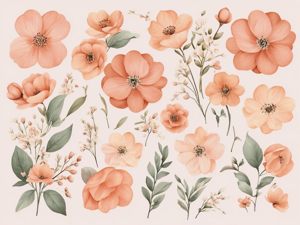 Cute Flower Clip Art Boho Flower Clipart With Color Of The Year 2024 Peach Fuzz