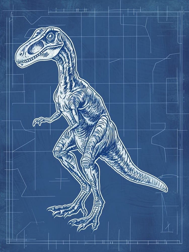 Velociraptor Dinosaur Blue Print Inspired 1