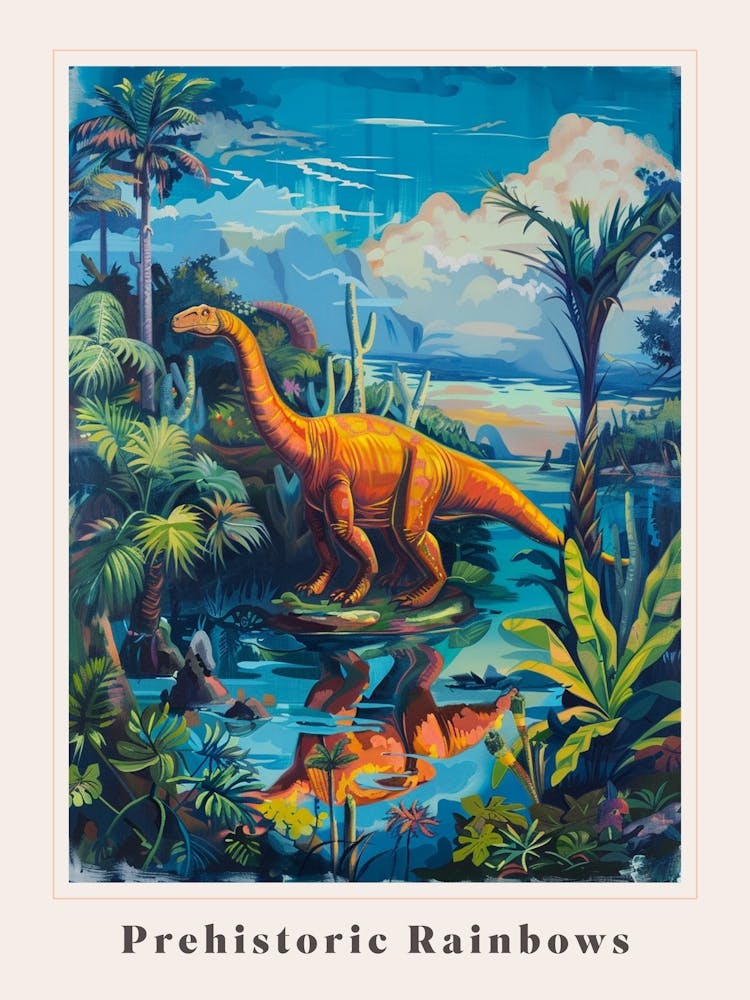 Dinosaur In A Paradise Landscape Painting 2 Poster