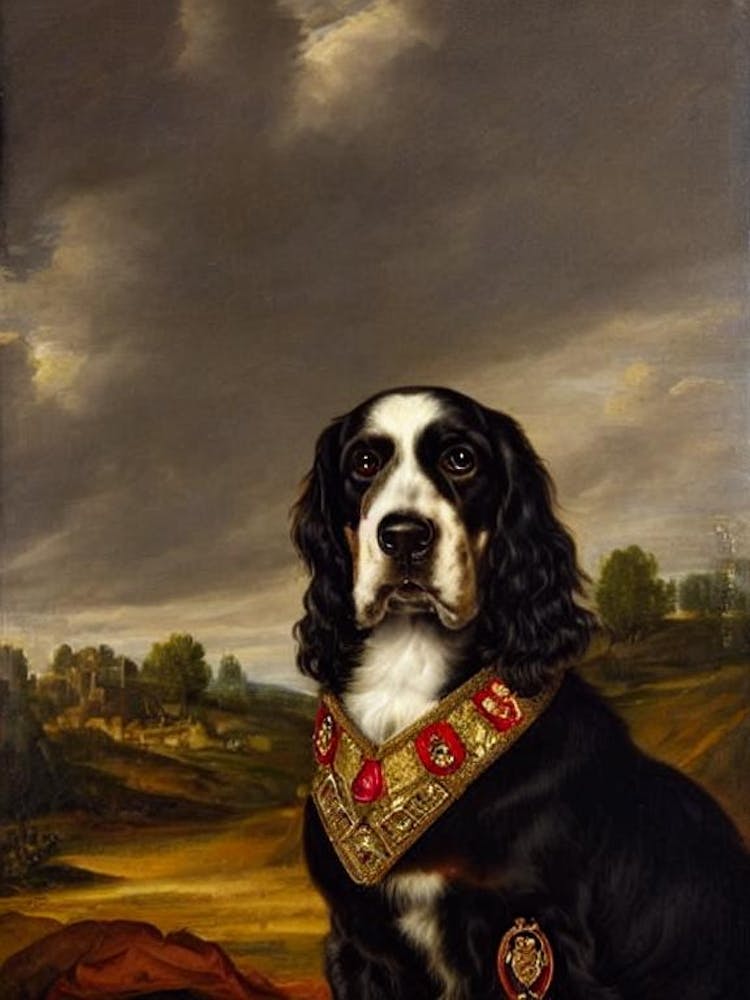 English Springer Spaniel Renaissance Portrait Oil Painting