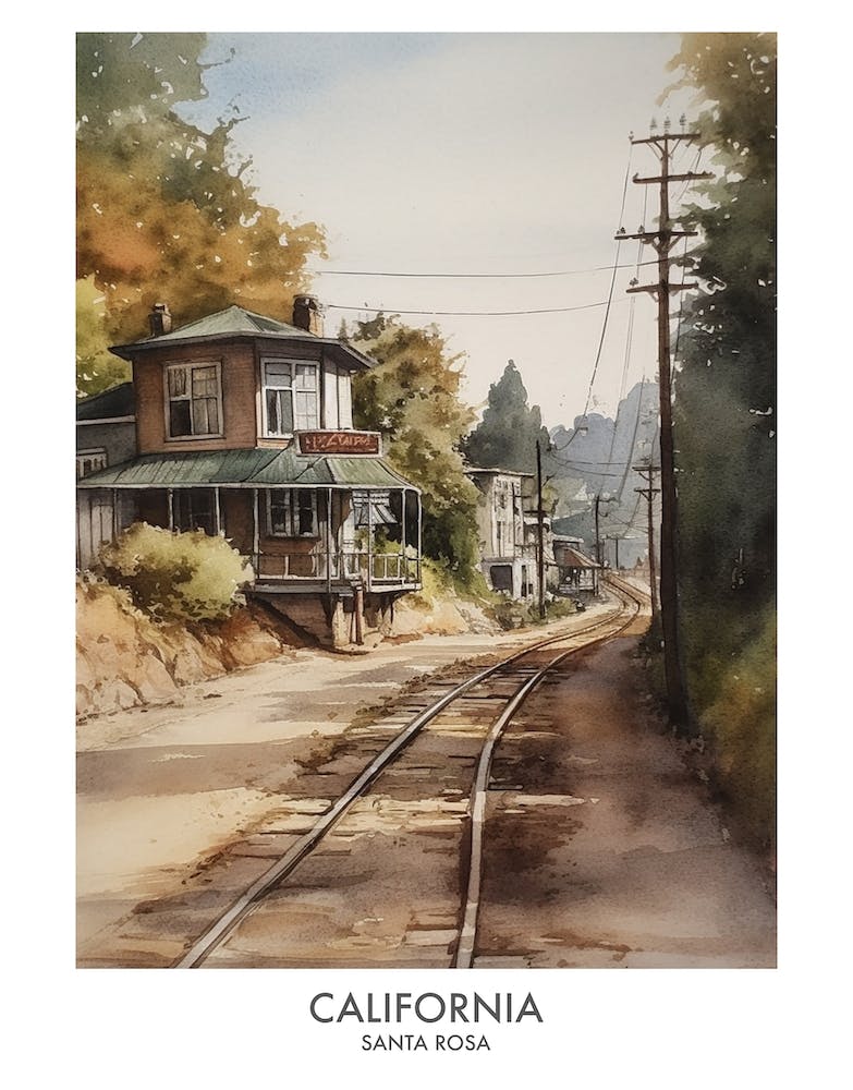 Santa Rosa, California 1 Watercolor Travel Poster