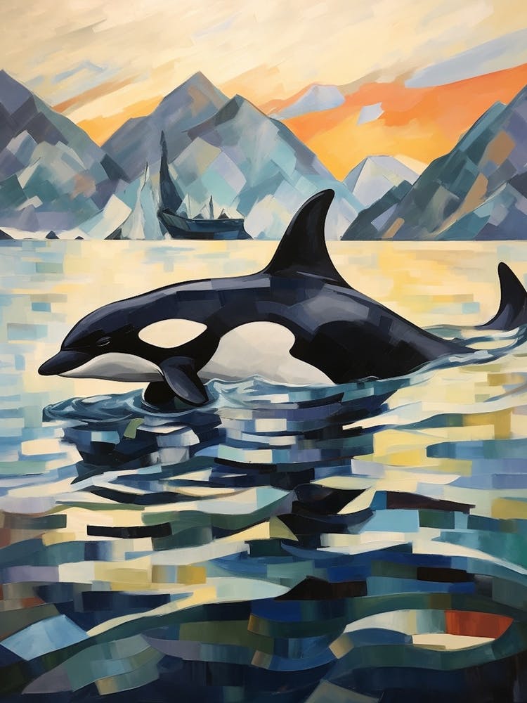 Geometric Impasto Orca Whale Cold Colours