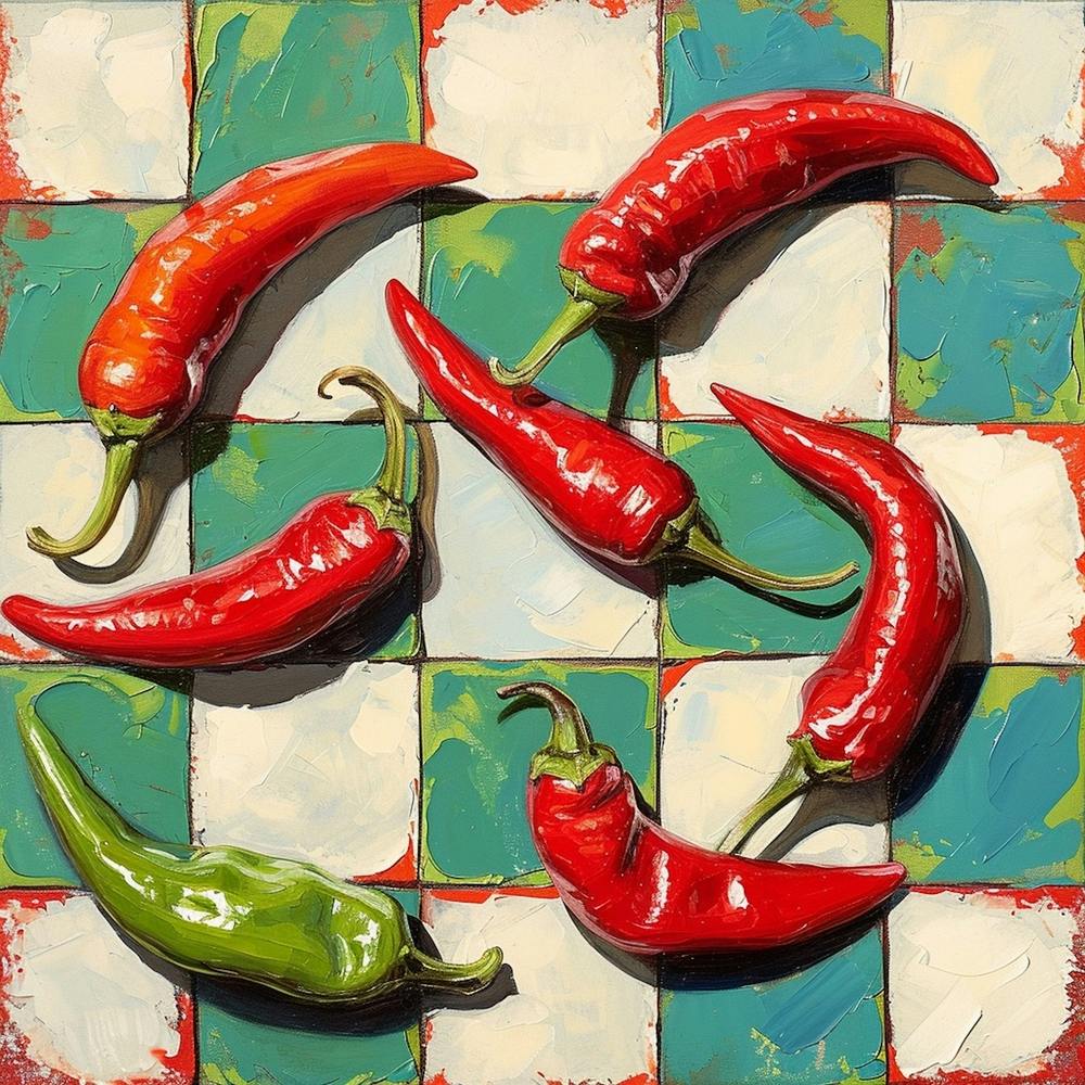 Red & Green Chillis Checkerboard 1