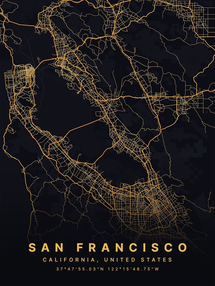 San Francisco California USA Black And Gold Map