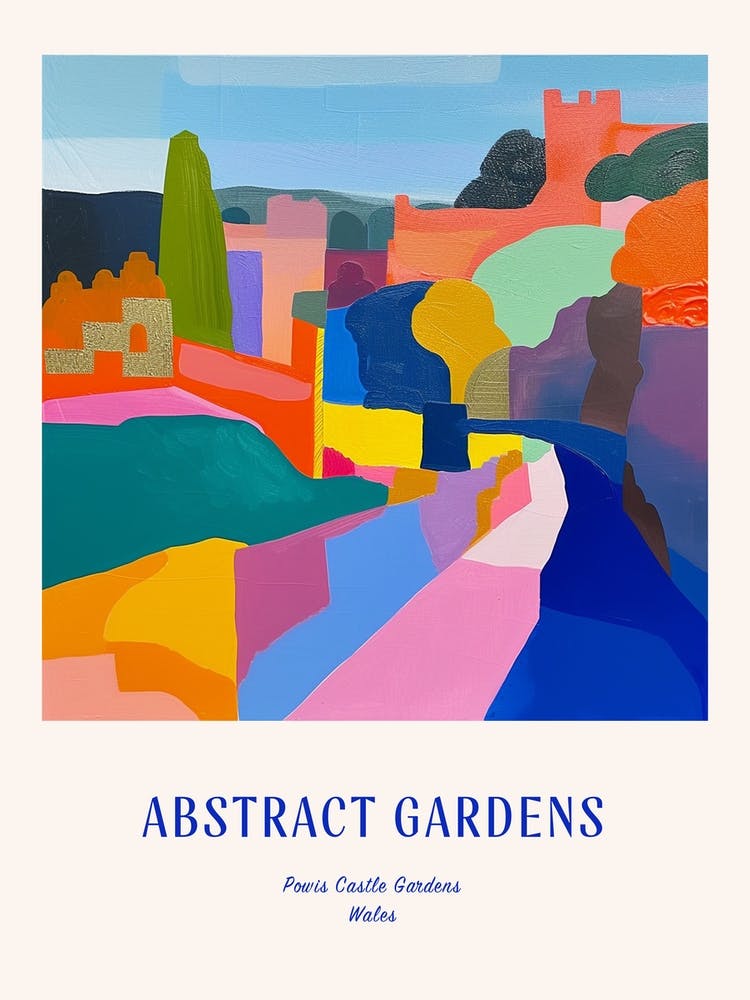 Colourful Gardens Powis Castle Gardens Wales 5 Blue Poster