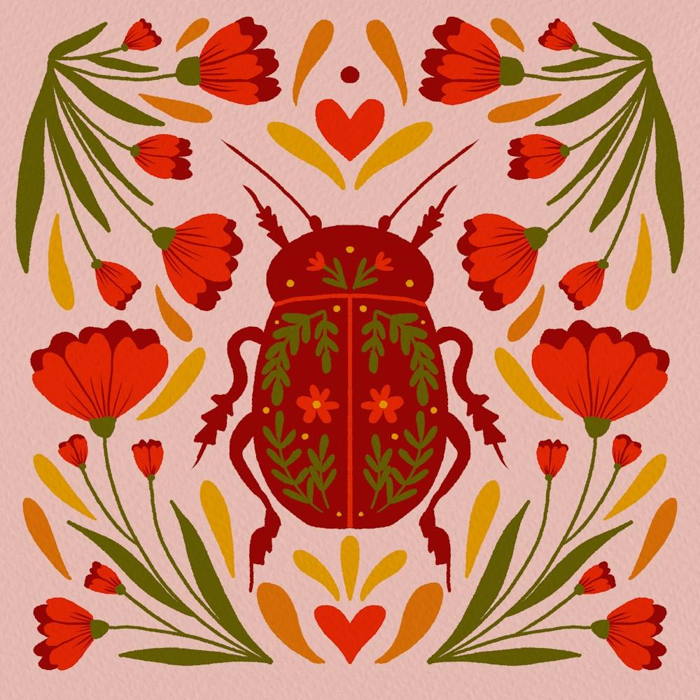 Beetle And Flowers