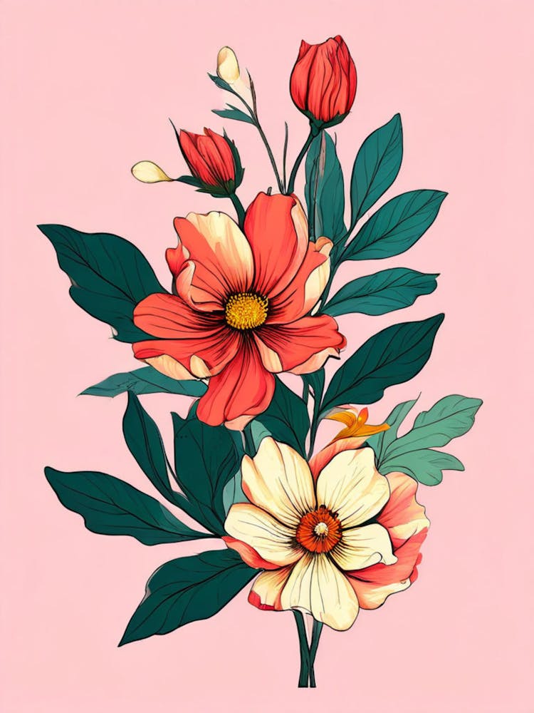 Pink Flowers On A Pink Background 6