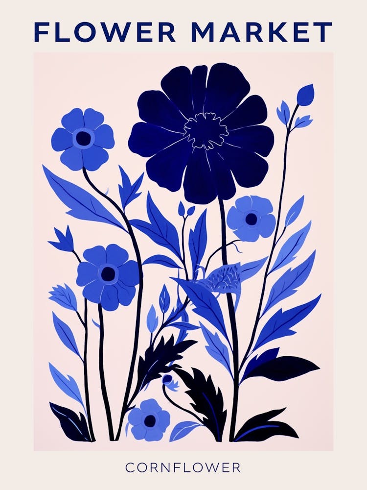 Blue Flower Market Poster Cornflower Market Poster 1