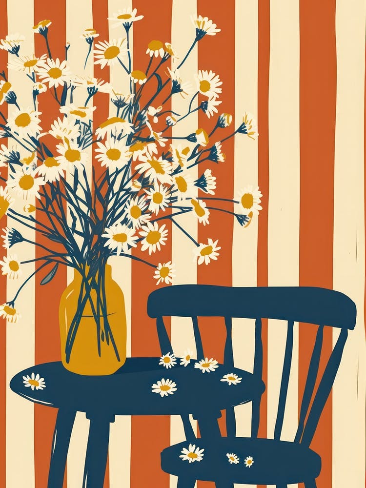 Daises Flowers On A Table   Contemporary Illustration 4