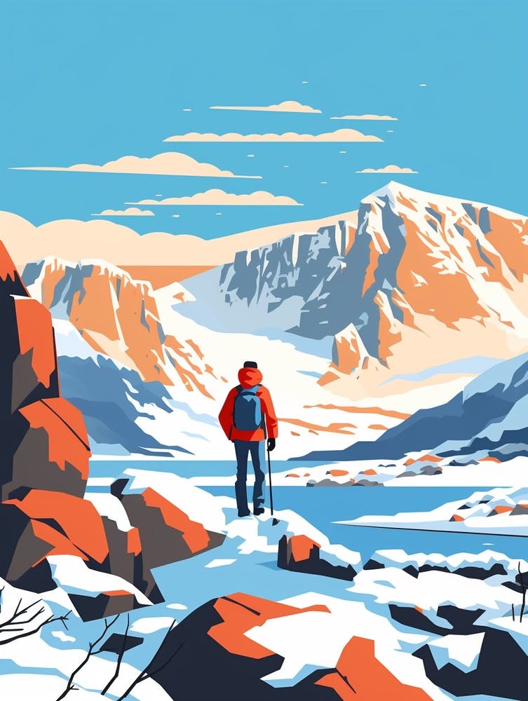 Retro Winter Illustration Snowdonia United Kingdom 3