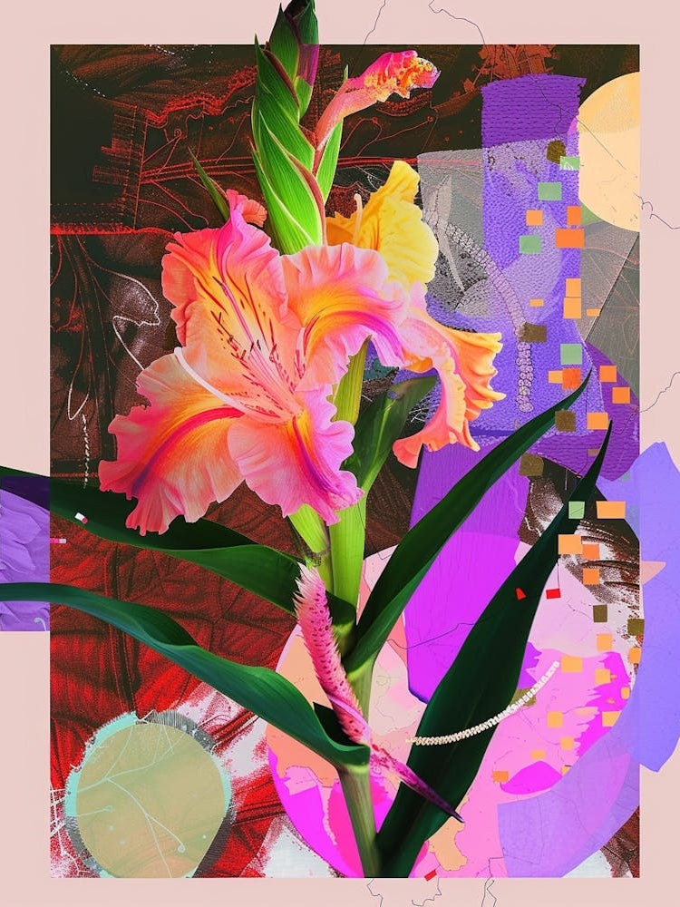 Gladiolus 4 Neon Flower Collage