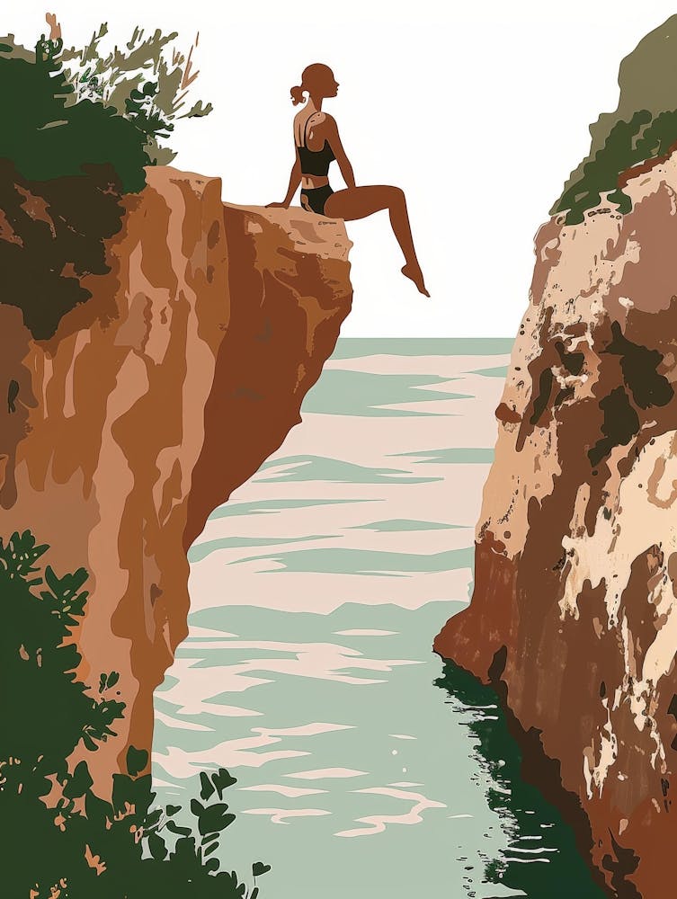 Girl Sitting On Cliff