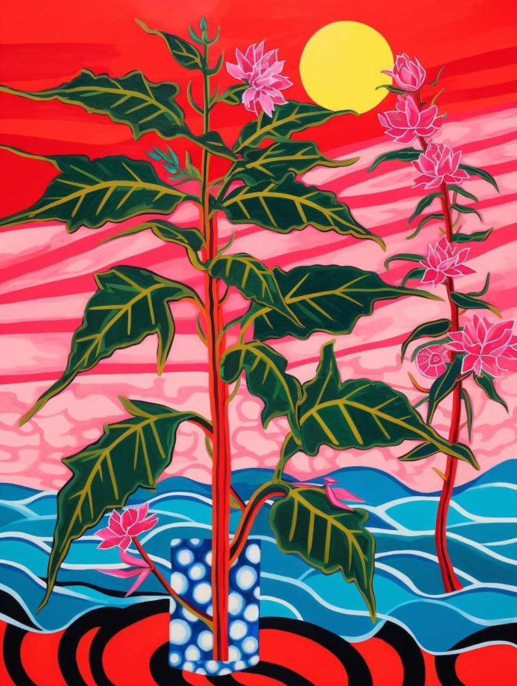 Illustration de Plante Rose et Rouge Croton Codiaeum 2