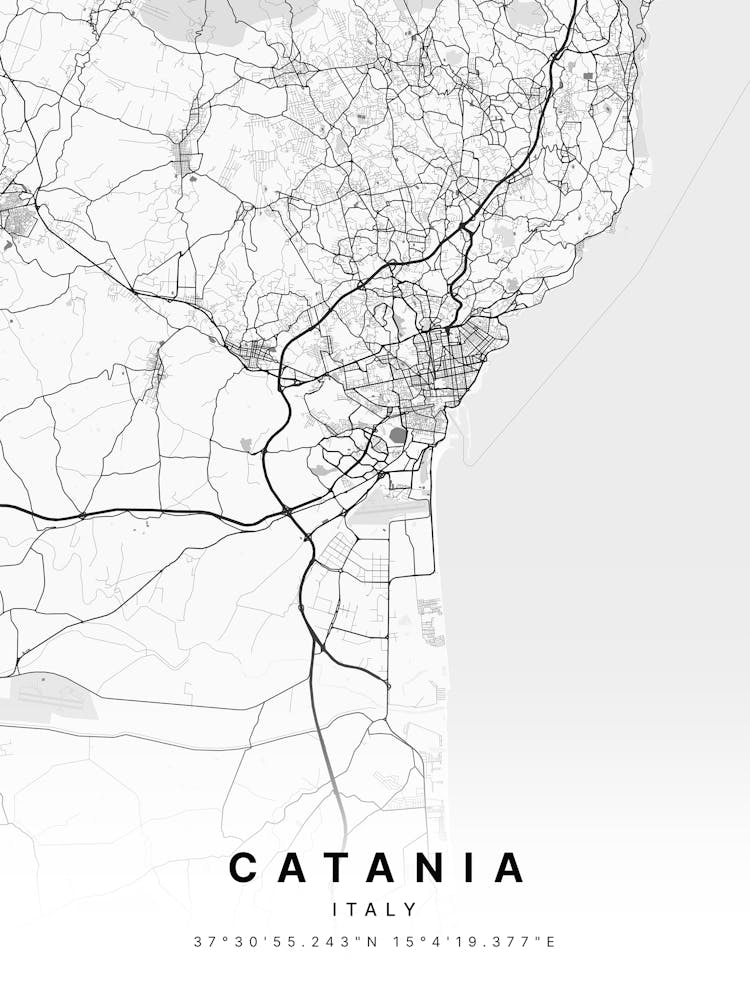Catania Sicily Italy White Map