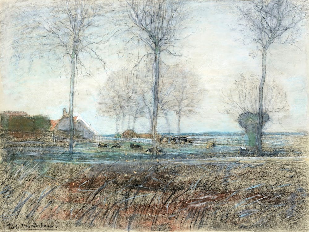 Farm Setting, Three Tall Trees In The Foreground, Piet Mondrian