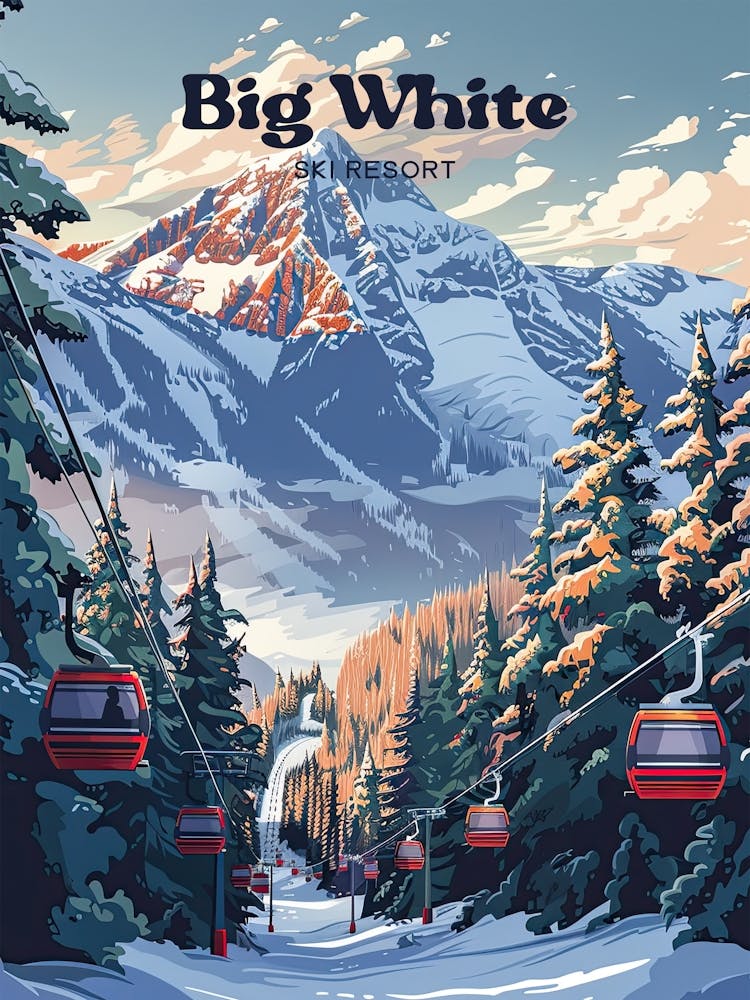 Big White Ski Resort Art Illustration