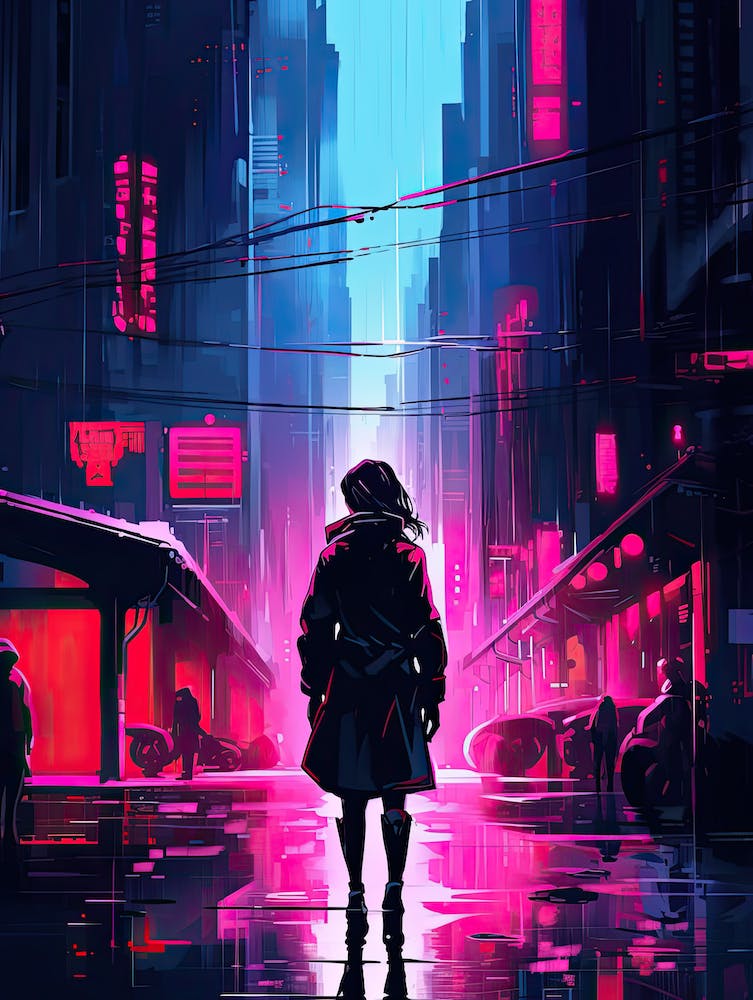 cyberpunk city, neon lights