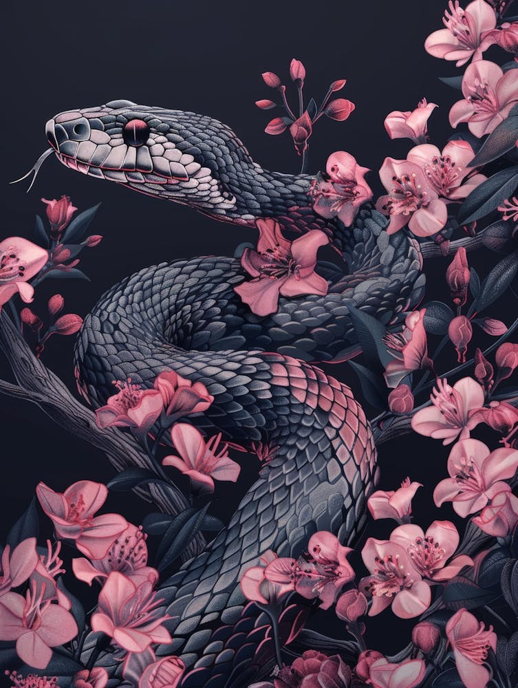 Snake In Blossoms