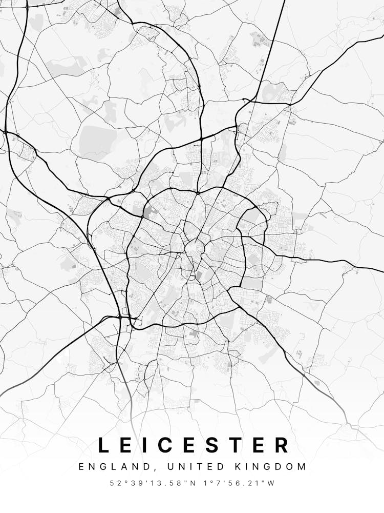 Leicester England White Map