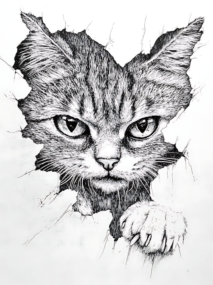 Angry Cat Watching from Wall Hole 20