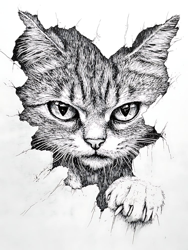 Angry Cat Watching from Wall Hole 20