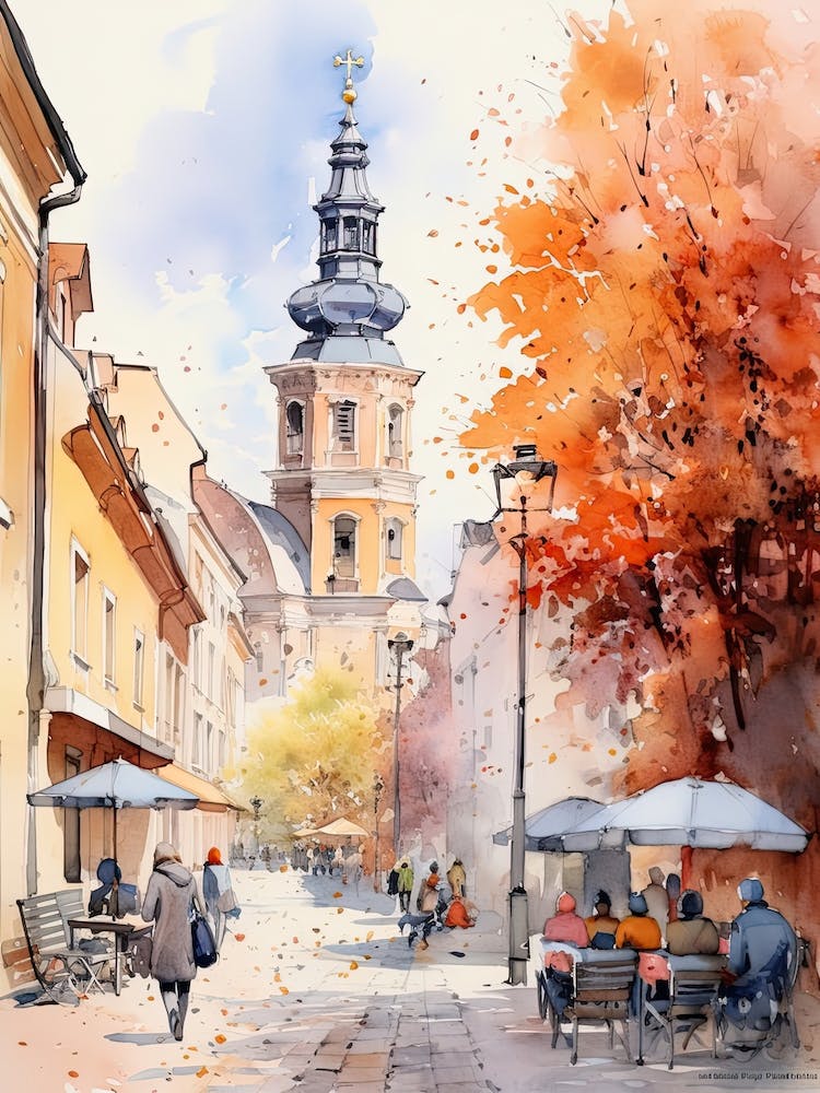 Vilnius Lituanie En Automne, Aquarelle 4