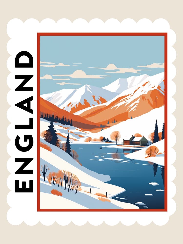 Retro Winter Stamp Poster Lake District United Kingdom 3