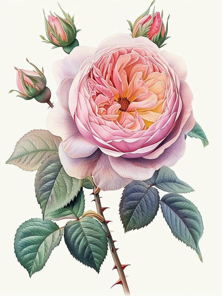 English Roses Painting Detailed Botanical 2