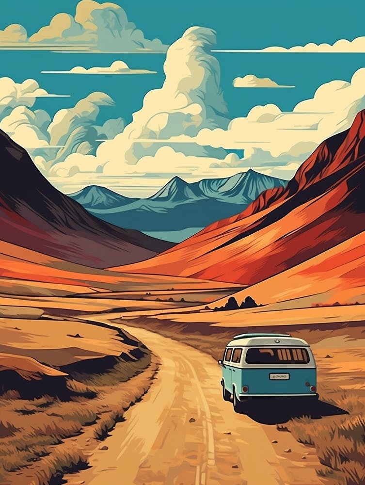 Fimmvorduhals Pass Iceland 2 Vintage Travel Illustration