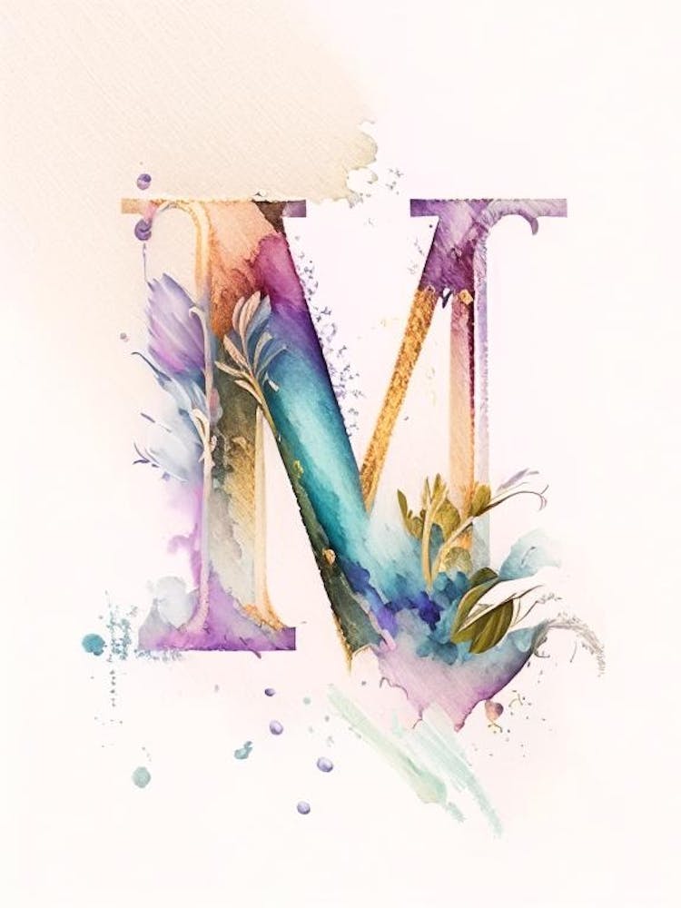 M, Letter, Alphabet Storybook Watercolour 3