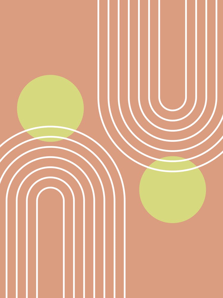 Mid Century Modern Geometric C27 In Retro Calm Brown Lime (Rainbow And Sun Abstract) 01