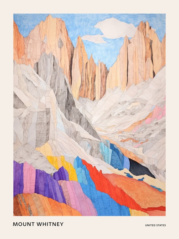 Mount Whitney United States 1 Colourful Mountain Illustration Poster