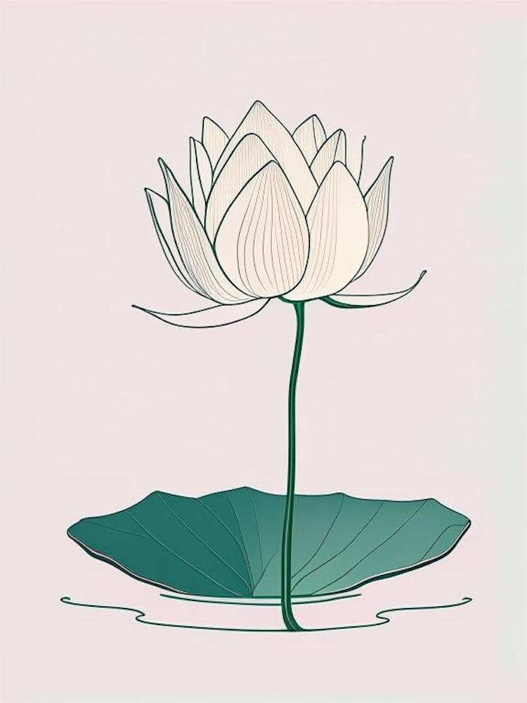Blooming Lotus Flower In Lake Minimal Line Drawing 3