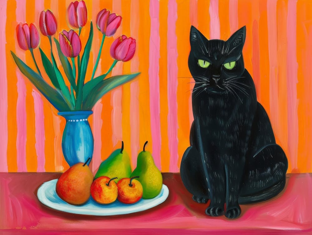 Schwarze Katze mit Tulpen 5