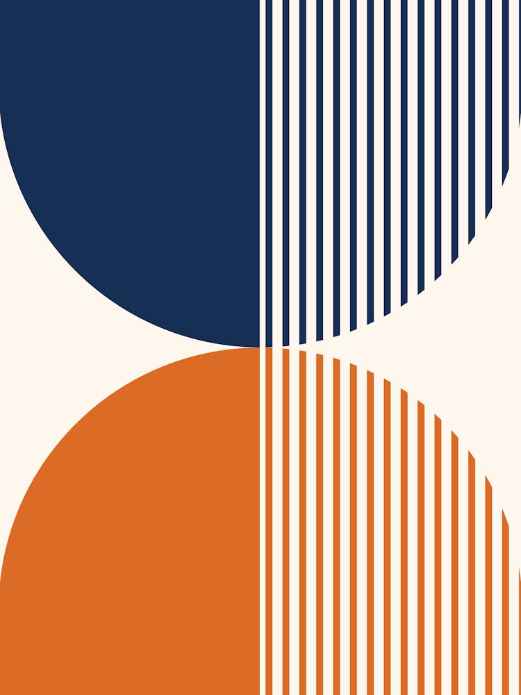 Abstraction Shapes 133 In Navy Blue Orange Midcentury Modern Minimalist Stripes Moon Phase Abstract 01