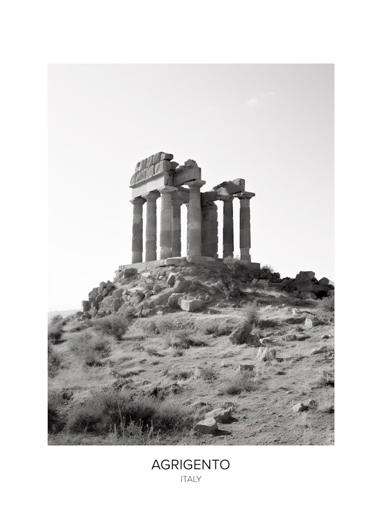 Poster Of Agrigento, Italy, Black And White Photo 1
