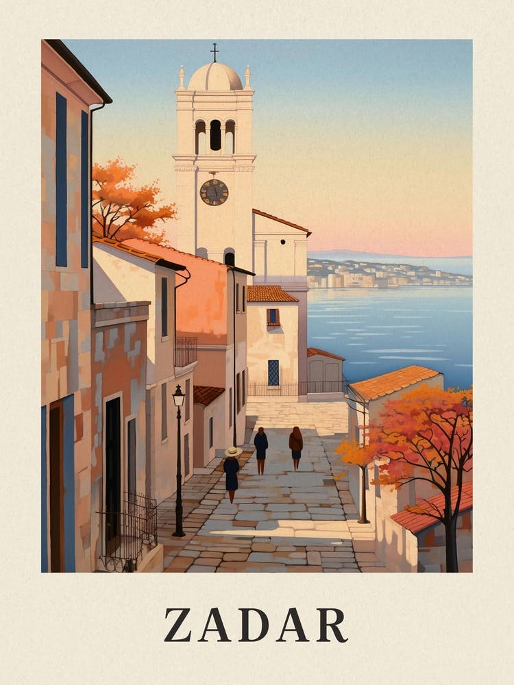 Zadar Croatia 3 Vintage Pink Travel Illustration Poster