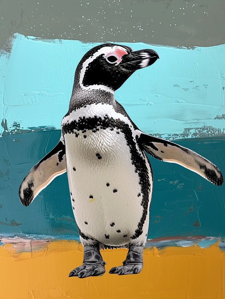 Galapagos Penguin St Andrews Bay Colour Block Painting 4