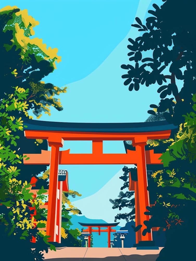 Fushimi Inari Taisha Kyoto Farbenfrohe Illustration