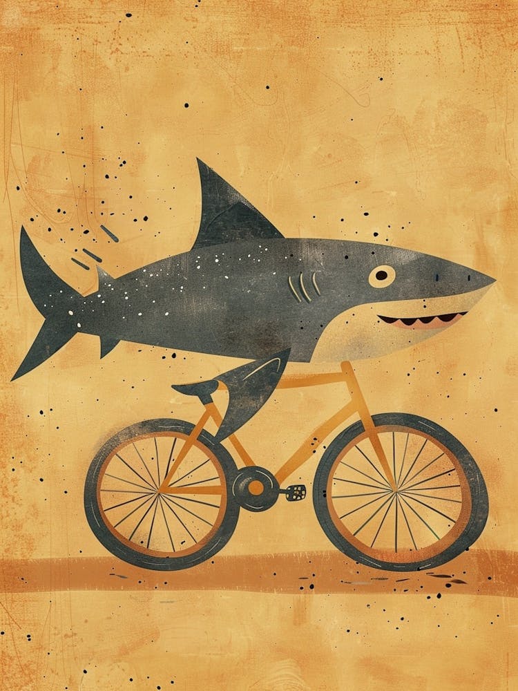 Shark Riding A Bike Mustard & Blue