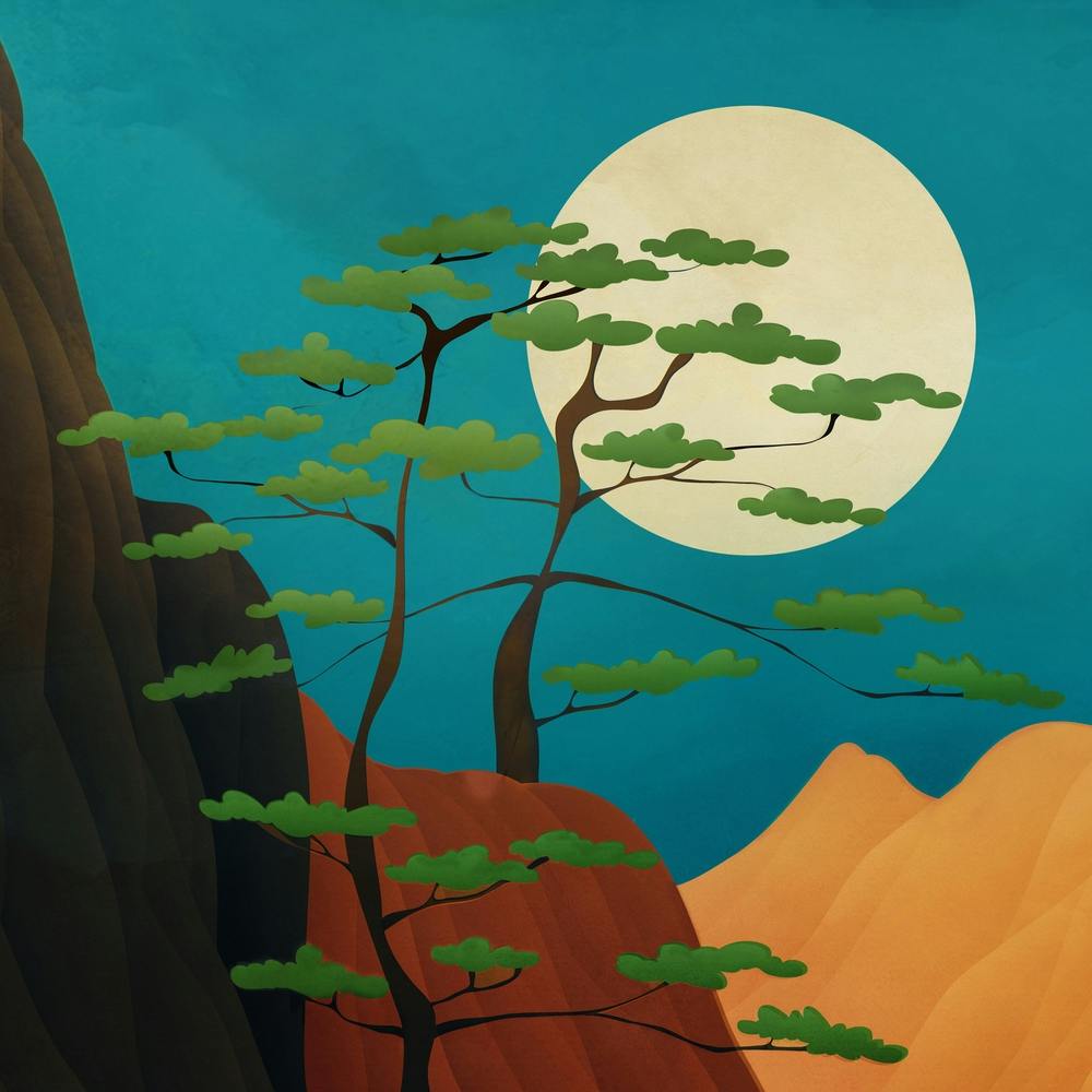 Couple of trees on the steep hillside