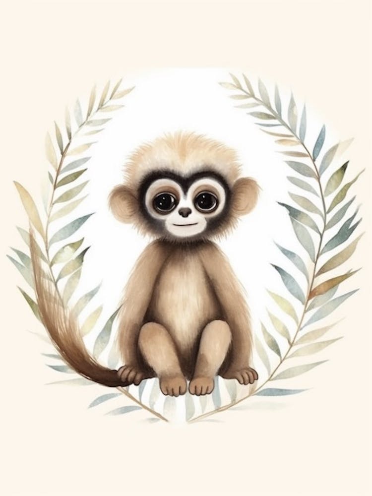 Watercolour Jungle Animal Baby Gibbon 3